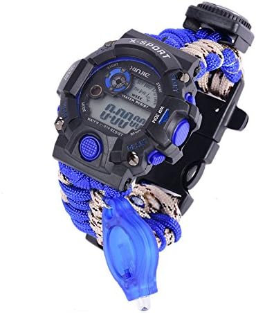 Zdmathe Waterproof Survival Paracord Bracelet Watch with Compass Flint Fire Starter Whistle Gear