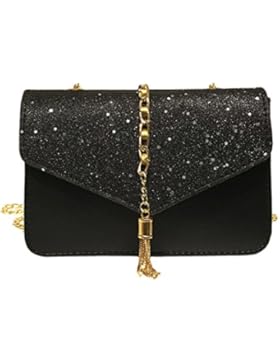 Damen Tasche Sunday Frauen Mädchen Mode Quaste Crossbody Umhängetasche mit Bling Pailletten Haspe Schultertasche...