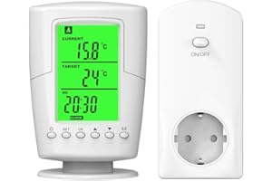VBESTLIFE Gniazdo Termostatu, Regulator Temperatury LCD z Podświetlanym, Bezprzewodowym, Zdalnie Programowalnym Gniazdem Termostatu, 0-60℃ / 32‑140℉(Wtyczka EU 230V)