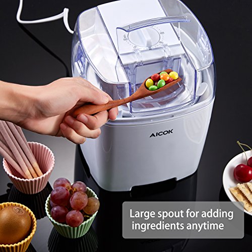 Aicok Eismaschine Eiscrememaschine, Joghurt Maschine und Sorbet Frieren Maschine, 3 in 1 Speiseeisbereiter , Softeismaschine für zu Hause, 1.5L Volumen mit Timer Funktion von 6 wählbare Zeiten, Eismaschine, Weiß - 4