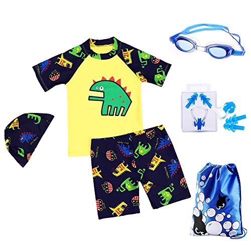 RETON Traje de baño para niños Traje de baño Juegos de Estampado de Dinosaurios Shark con Diferentes Equipos de natación (Amarillo Dinosaurio, XX-Large / 7-8 Años)