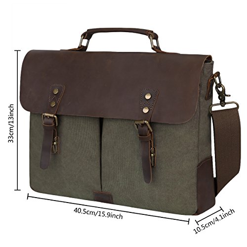 S-ZONE Vintage Segeltuch Leder Unisex Damen Herren Junge Multifunktiontasche Umh  ngetasche Henkeltaschen Laptoptasche Beutel f  r Arbeit Studium Reis