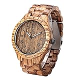 Holzuhr Uwood 47.5mm große Größen-Herren-Holz-Uhr-römische Zahl-Vorwahlknopf-Weinlese-hölzuhr Uhr-Herren Zebra