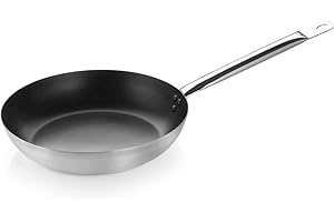 PINTINOX Prima Collection Padella Bassa in Alluminio Crudo Professionale Serie Alu Easy, con Manico Tubolare in Acciaio, Interno Antiaderente 3 Strati, Diametro 24 cm