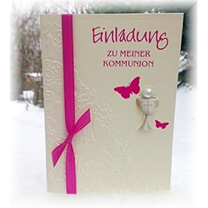 Einladung Einladungskarte Kommunion Konfirmation Schmetterling Kelch pink fuchsia