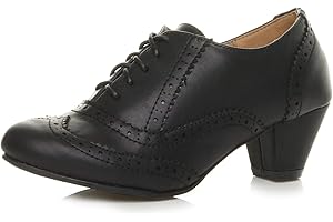 AJVANI Womens mid Low Block Heel lace up Comfort Rubber Sole Brogue Ankle Shoe Boots Booties Size.