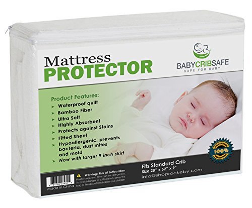 Best Crib Mattress Pad Protector 100% Money Back Guarrantee Large 9" skirt 100% Waterproof Quilted Hypoallergenic Cover is made from Breathable Bamboo Fiber Providing the Softest Touch Stain Resistant