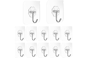 KINDOYO 12pcs Self Adhesive Heavy Duty Transparent Hooks - Nail Free Seamless Sticky Waterproof Adhesive Ceiling Wall Hooks for Kitchen Bathroom Office