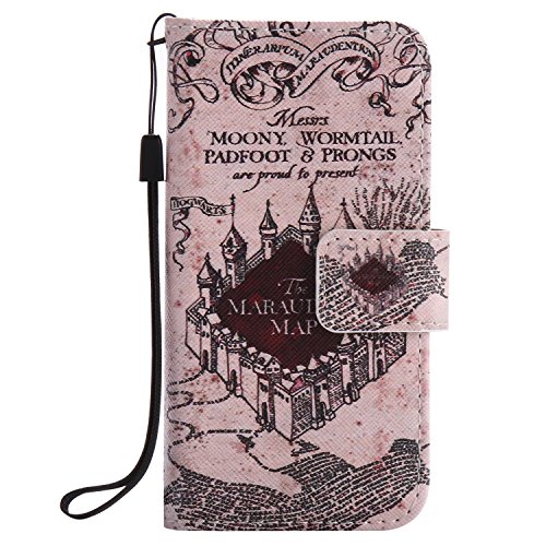 iPhone 5/5S/SE Case [Free 2 in 1 Black Stylus]- Feeltech Elegant Premium Folio PU Leather Wallet Stand Function Protective Cover With Lovely Colorful Cartoon Printed Pattern Design Shell Soft Bumper Card Slots Holder Magnetic Closure Flip Book Style Cover Case With Hand Wrist Strap for iPhone 5/5S/SE - Castle