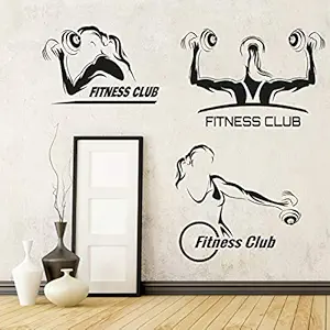 StickMe Women - Gym - Fitness - Bodybuilding - Sports - Workout - Boxing - Inspirational - Motivational - Quotes - Set of 3 - Wall Sticker -SM470 (Multi Colour, Vinyl - 100cm X 100 cm )