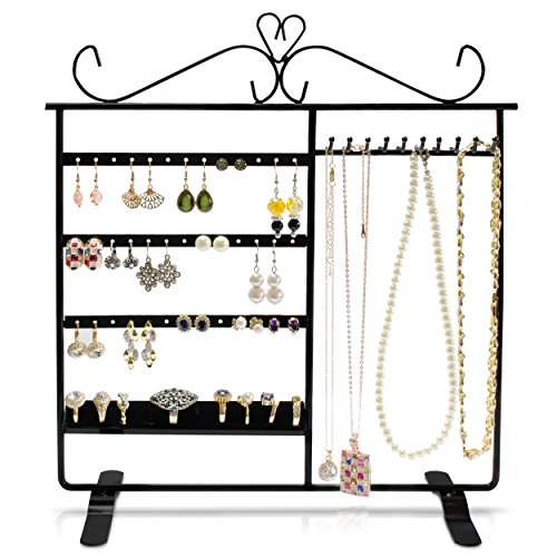 VENKON - Design Schmuckständer Ohrringhalter Kettenhalter Ringhalter Schmuckorganizer aus Metall - schwarz - 34 x 32 cm