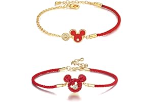 SYIJUPO 2pcs Mouse Bracciale Braccialetto Intrecciato Braccialetti Fatto A Mano Regolabile Filo Del Destino Bracciales Rosso Braccialettis Coppia Fortuna Portafortuna Regali Per Donna Uomo Amici Coppia Amante