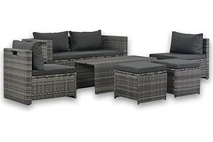 Willood 6-TLG. Garten-Lounge-Set mit Polstern Gartenmöbel Lounge, Sitzgruppe für Garten, Terrasse und Balkon, Gartenmöbel Set wetterfest Poly Rattan Grau