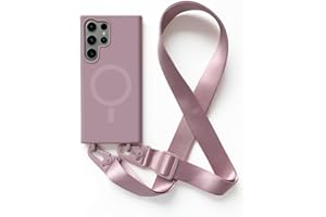 2NSPDRGNI Mobile Phone Chain Protective Case, Compatible with Samsung Galaxy S22 Ultra, Mobile Phone Case with Band, Wireless Charging Case, Necklace Lanyard, Silicone Case, Rose Gold