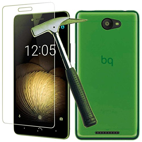 Funda TPU lisa para BQ Aquaris U verde   Protector de cristal templado