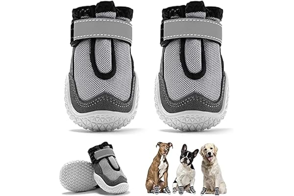 KUTKUT Dustproof Dog Boots For Hardwood Floor Breathable Dog Shoes Dog Booties with Reflective Rugged Anti-Slip Sole and Skid-Proof Outdoor Paw Protectors with Rubber Soles for Hiking and Running
