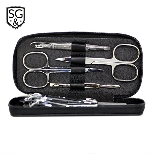 Premium Maniküreset 7-teilig, echt Leder Etui, Pediküreset – Nagelpflegeset , Feile aus Solingen, alle Teile des Manikürsets sind aus glanzvernickeltem und poliertem Stahl - 4