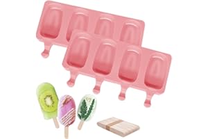 LOIINA Eisformen Silikon, BPA-frei, 2 Stück für Kuchen und Schokoriegel, Die Formen Sind Einfach zu Reinigen und Es Gibt 50 Holzstäbchen für die Eisstiele (Rosa)