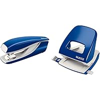 Leitz 55020035 Büroheftgerät NeXXt, Metall, 30 Blatt, blau & NeXXt Bürolocher, 30 Blatt, Anschlagschiene mit…