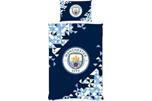 FOCO Manchester City FC Single Duvet Cover Bedding Set – Official Football Merchandise – Blue Polycotton, Soft & Breathable – Reversible Design with Pillowcase – Kids & Adult Man City Fan Gift