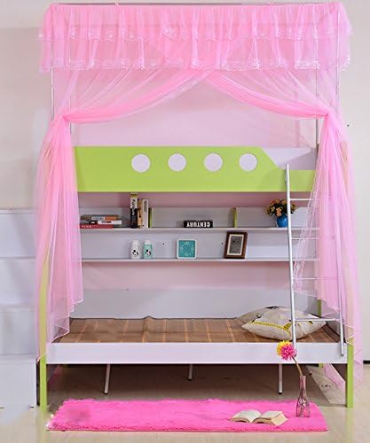 Living room curtains bedroom curtains Bunk Beds Double Layer Floor-type Mosquito Nets Insect Bug Protection Bed Canopy Curtain Continental curtain cotton curtains ( Color : Pink , Size : 1.9*1.5*2.7m )