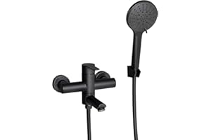 PHASAT Robinet baignoire noir mural avec douchette à main, Robinet pour salle de bain,Baignoire bec rotatif à 90° PTBB04E