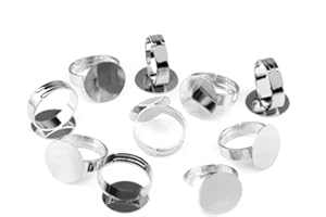 Ecloud Shop® 10 pcs Anneau en Argent plaqué Ajustable à Anneau Design Unique avec Base Blanche 16mm