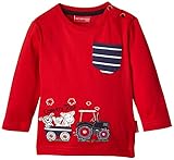 Salt And Pepper Baby Long-Sleeved Shirt for Boys Long-Sleeved Shirt with Tractor batch Motif, Single Colour