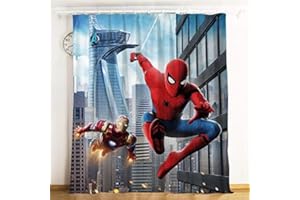 Lily&her Friends - Rideau plat 3D HD Impression numérique Motif héros Marvel Spiderman,tissu brossé,velours et lin,occultant,rideau de porte,rideau de chambre pour enfants (Spiderman 5, 59in x 106in)