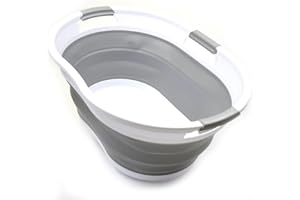 SAMMART 36L Plegable Cesta de lavandería de plástico con 3 manijas-Contenedor de Almacenamiento Plegable Plegable-Tina de Lavado portátil-Cesta de Ahorro de Espacio/Capacidad de Agua 27L (Gris)