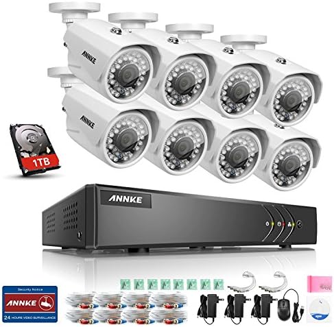 ANNKE HD-TVI DVR Kit 8CH 1080P Lite Home Security CCTV Camera System +1TB Hard Drive w/ 8x 720p Night Vision Outdoor Security Metal Cameras, Email Alert with Images, Easy Mobile Access