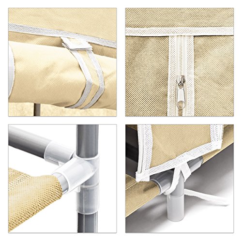 Relaxdays Faltschrank groß H x B x T: 175,5 x 148 x 43cm Stoffschrank mit Kleiderstange und 12 Ablagen als Garderobenschrank und Campingschrank zum Falten Kleiderschrank aus Stoff staubsicher, beige - 6