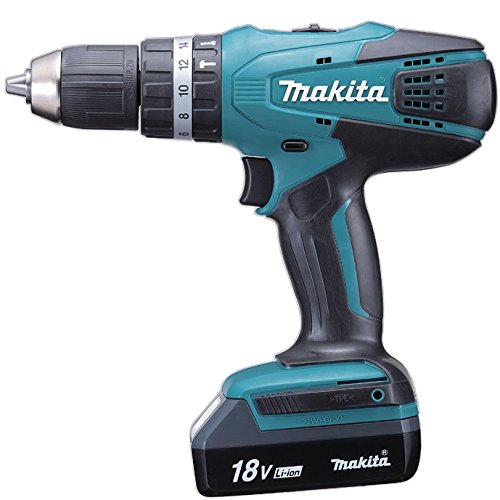 Makita HP457DWE - Trapano avvitatore a percussione, a batteria Li-ion, 1.5 Ah, 18V