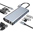 Azonee USB C HUB, USB C Adapter 10-in-1, Docking Station with 4K-HDMI, VGA, USB 3.0, USB C Port, 100W PD, RJ45 Ethernet, SD/TF Card Reader, Compatible with MacBook Pro/Air and other Type C Devices