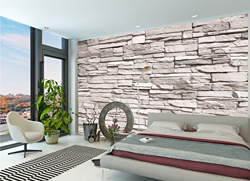Fototapete White Stonewall Wandbild Dekoration Steintapete 3d Stein Mauer Wandverkleidung Steinoptik weiß Steinwand Steinmauer | Foto-Tapete Wandtapete Fotoposter Wanddeko by GREAT ART (336 x 238 cm) - 8
