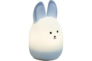 Eglo Lampada da notte a LED Castellino, luce notturna comodino batteria, decorazione per la cameretta dei bambini, funzione touch, forma di coniglio, blu, colore luce: bianco caldo, RGB