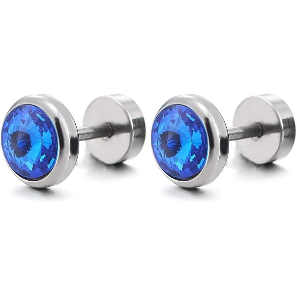 Boucles D'oreilles Homme Faux écarteurs (fake Cheater) - Acier Inoxydable Poli Miroir - Incrustation Fibre Carbone - Tailles 6/8/10/12 Mm