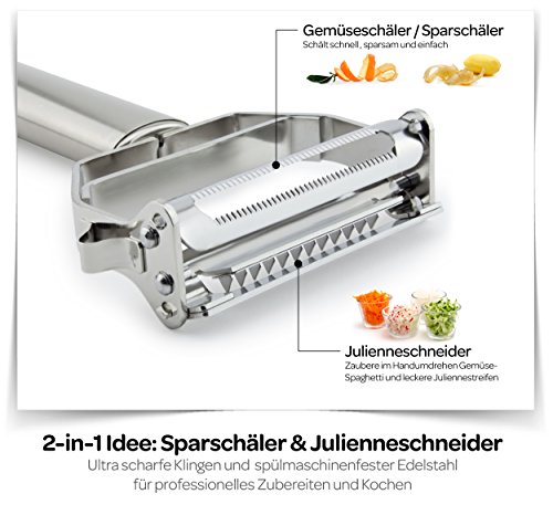 Sandford 3-in-1 Sparschäler & Julienneschneider | Edelstahl Kartoffelschäler / Gemüseschneider für Obst und Gemüse | Streifenschneider / Spiralschneider für Gemüse-Spaghetti | inkl. Reinigungsbürste - 3