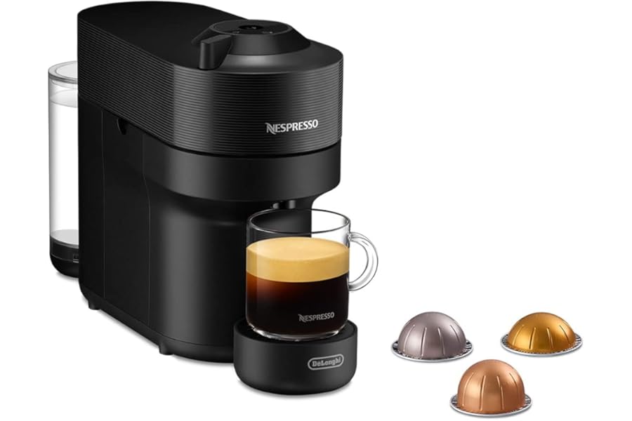 De'Longhi Nespresso Vertuo Pop ENV90.B, Capsule Coffee Machine with Centrifusion Technology, 4 Sizes in Cup, Including Welcome Set with 12 Capsules, 1260W, Liquorice Black