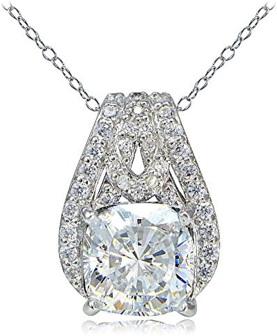 Platinum Tone Over Sterling Silver 100 Facets Cubic Zirconia Cushion-Cut Slide Necklace