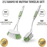 2'li Pratik Banyo ve Mutfak Temizlik Fır&ccedil;ası Seti - &Ccedil;izmez Lavabo K&uuml;vet Fır&ccedil;ası (27x15cm) ve Hijyenik Bulaşık Fır&ccedil;ası (29x9cm