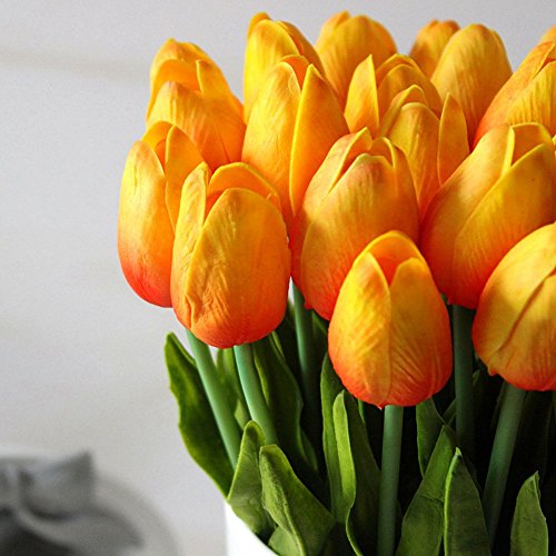 Richera 10 Stück Real Touch Latex Künstliche Tulpe-Blumen für Hochzeits -Blumenstrauß und Haus-Dekor Gartendekoration , Simulation Real Touch Bunte Tulpe für Valentinstag Geburtstag Weihnachtsgeschenk (Orange) - 2