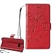 Produktbild Hülle für Samsung Galaxy S7 Edge,Samsung Galaxy S7 Edge Lederhülle,PU Leder Tasche für Samsung Galaxy S7 Edge,Leweiany Elegant Luxus Extra Dünn Tasche Rot Premium Schmetterling Blumen Muster Leder Brieftasche Flip Wallet Ständer Cover in Book Style Tasche Case Handyhülle Schutzhülle mit Kartenfach Aufstellfunktion Magnetverschluss für Samsung Galaxy S7 Edge Schutzhülle Handytasche