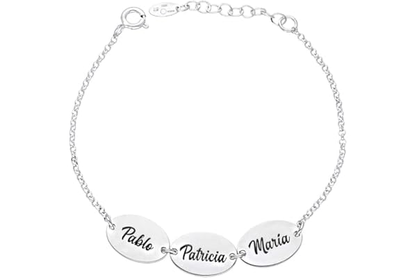 doble aro - Pulsera Personalizada con Nombres de tu familia. Pulsera de Plata de Ley adaptable. Regalo para madre, abuela, amigas, aniversario, cumpleaños. Pulsera perfecta para regalo original