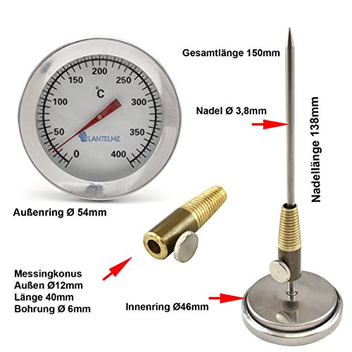 Lantelme 400 Grad C Einstich Bratenthermometer mit Konus Edelstahl Bimetall analog rund - 3