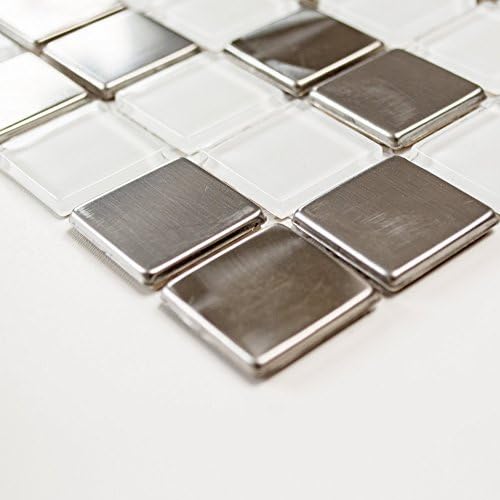 Tiles mosaic tile glass clear white crystal mix 4 mm Stainless Steel # 011