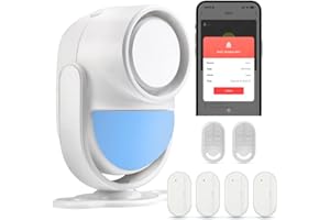 GALOOK Alarme Maison sans Fil, 2.4G WiFi Kit de Sécurité pour la Maison avec sirène 120dB, 2 Télécommandes, 4 Capteurs de Porte Fenêtre, Via APP, pour Maison, Camping, Car, Porte, Garage