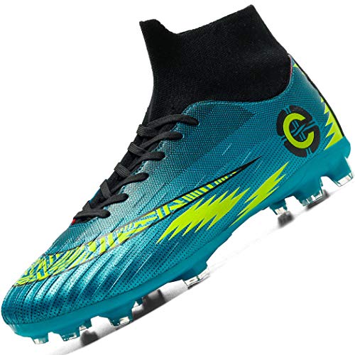 Donbest Chaussures de Football Homme Spike Crampons High Top Professionnel Chaussure de Foot Antidérapant pour garçon