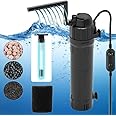 Internal Fish Tank Filter,5 in 1 Aquarium Filter with UV Steriliser,(Aeration/Rainfall,etc) Filter Pump for 80-200L Aquariums,650 L/H Aquarium Filter Pump Flow Rate and Direction Adjustable