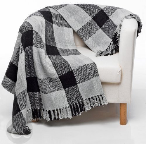 Just Contempo Checked Cotton Throw, Black, King